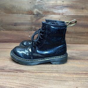 Dr. Martens Black and Glitter Combat Shoe Boots Kid’s 2